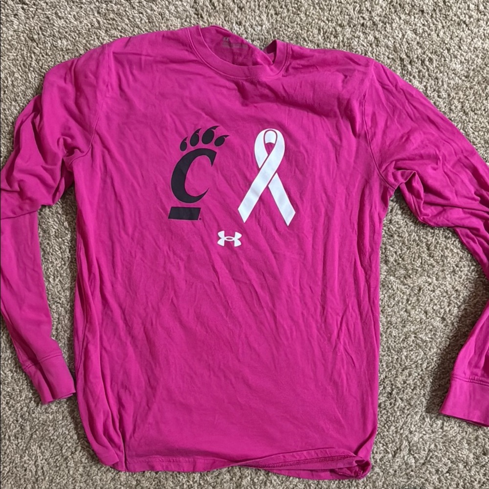 Under Armour Pink Long Sleeve Tee with White Emblem